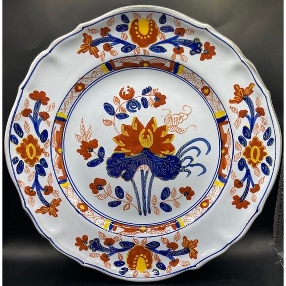 8" Tiffany & Co. Hand Painted Italian Blue & Red Floral Plate - Picture 1 of 12
